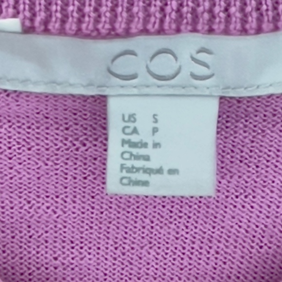 COS 100% wool thin knit v-neck sweater sz S small oversized hi-low mauve ribbed - Picture 3 of 5